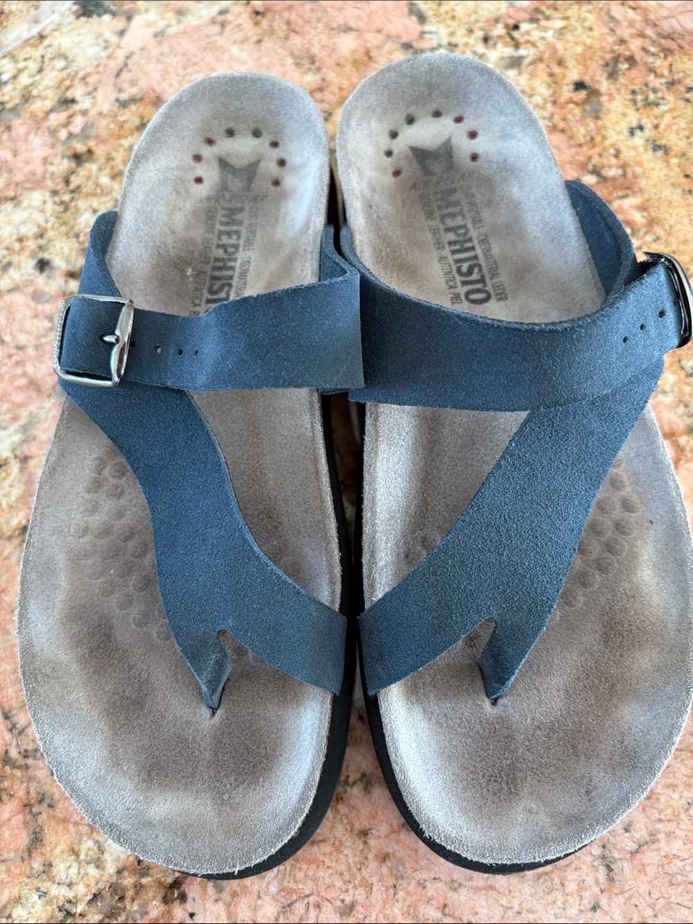 Mephisto Women's Navy Suede Toe-Post Sandals